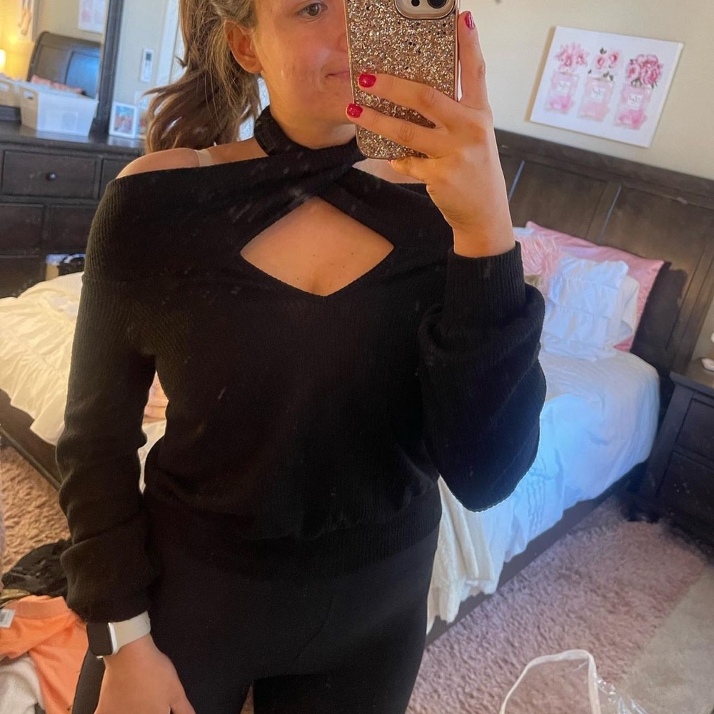 Black Cross Neck Sweater